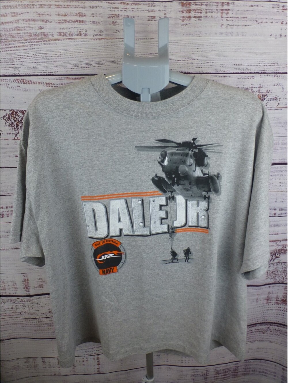 Dale Jr. NASCAR Navy Military Helicopter Race Car Graphic T Men's XL Grey - G3A
